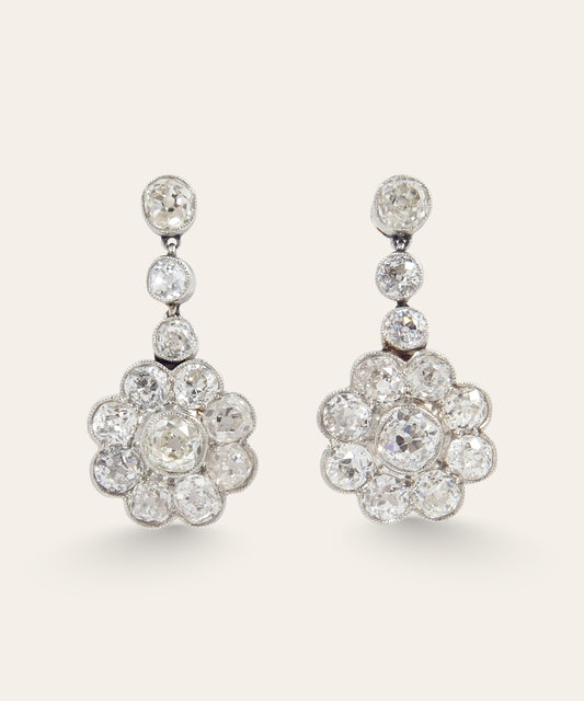 Antique Diamond Daisy Ear Pendants