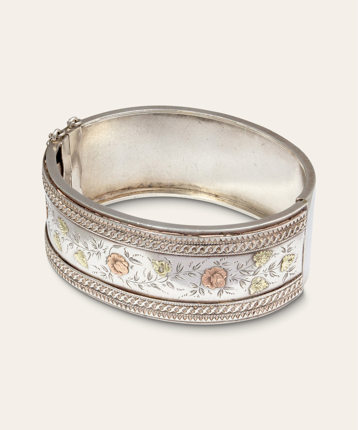 Victorian Sterling Silver and Gold Inlay Cuff