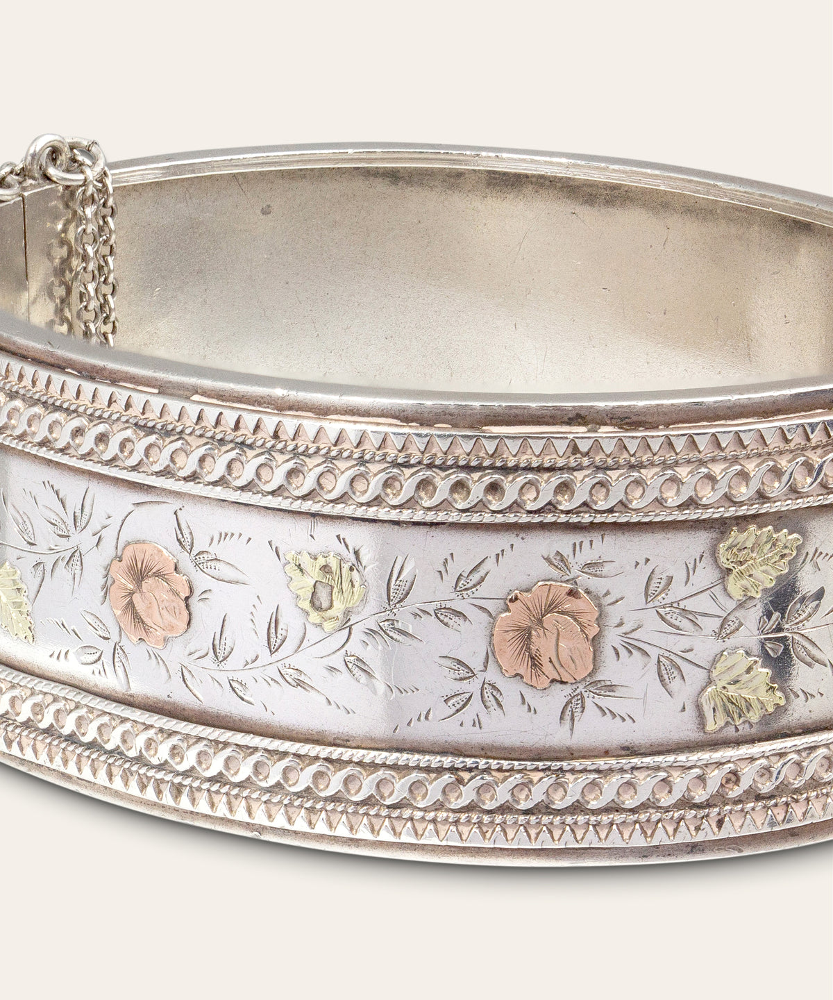 Victorian Sterling Silver and Gold Inlay Cuff