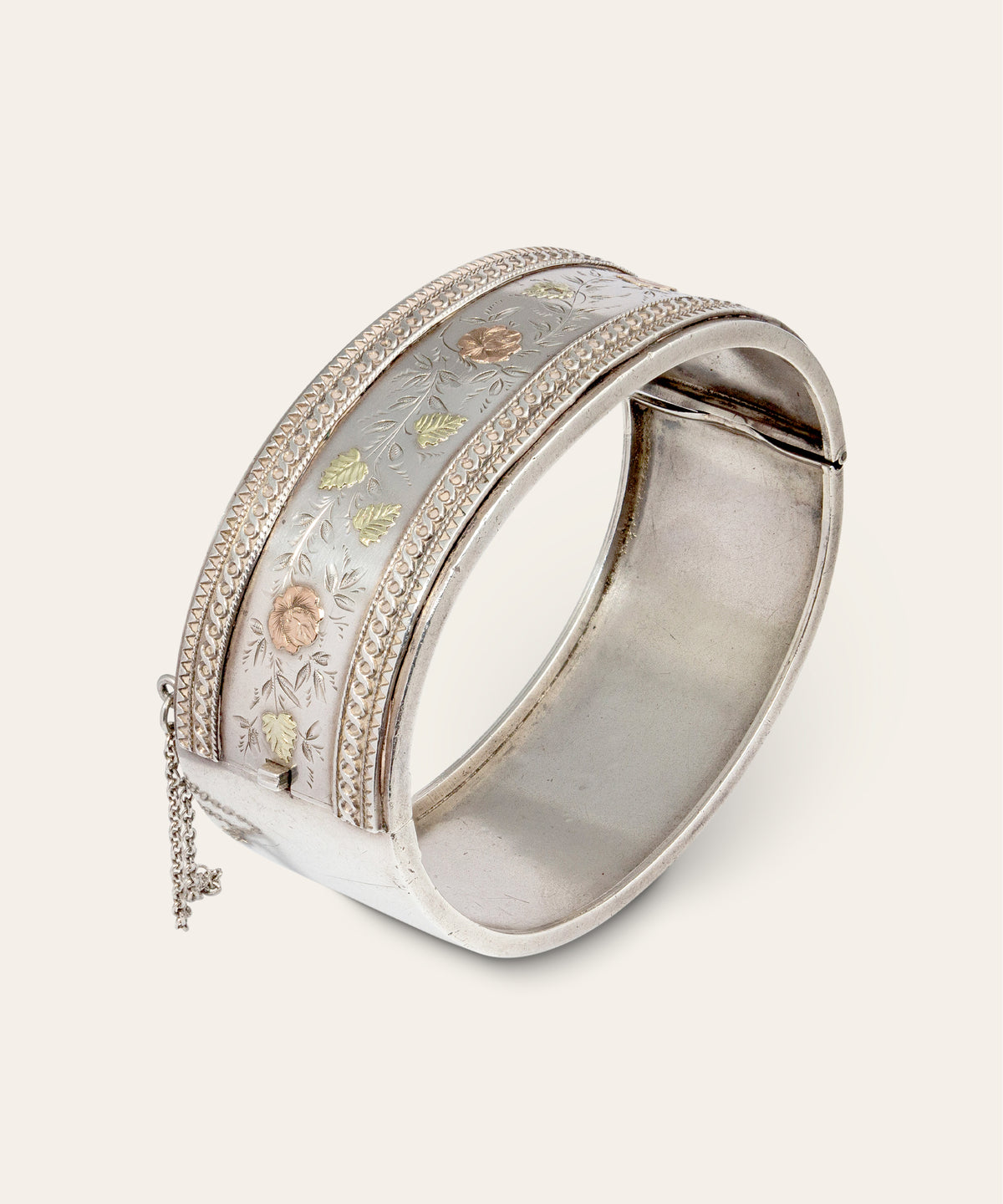 Victorian Sterling Silver and Gold Inlay Cuff