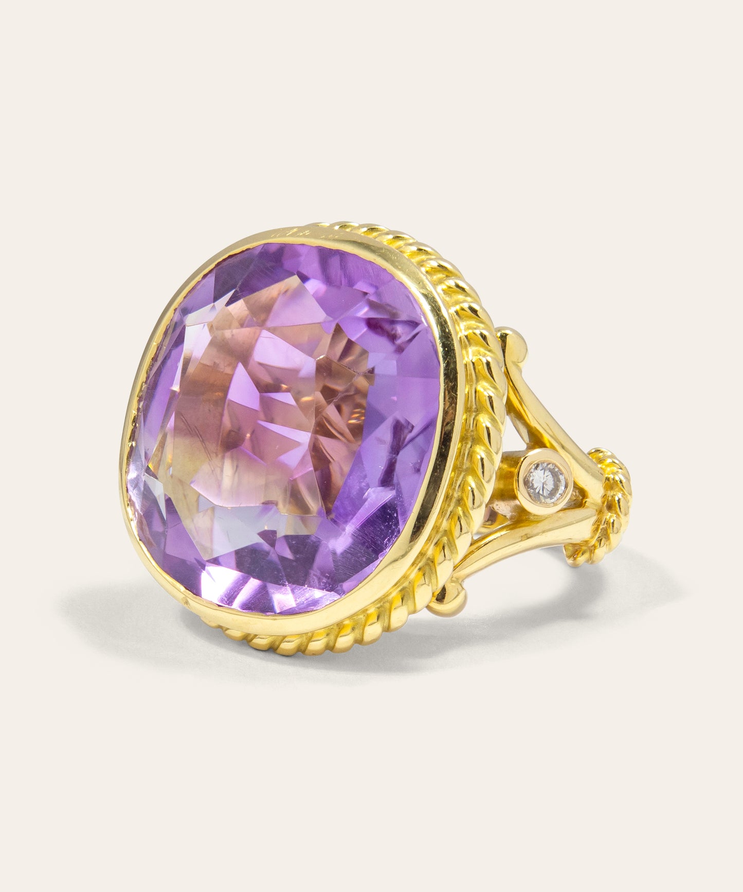 Vintage Yellow Gold Amethyst & Diamond Cocktail Ring