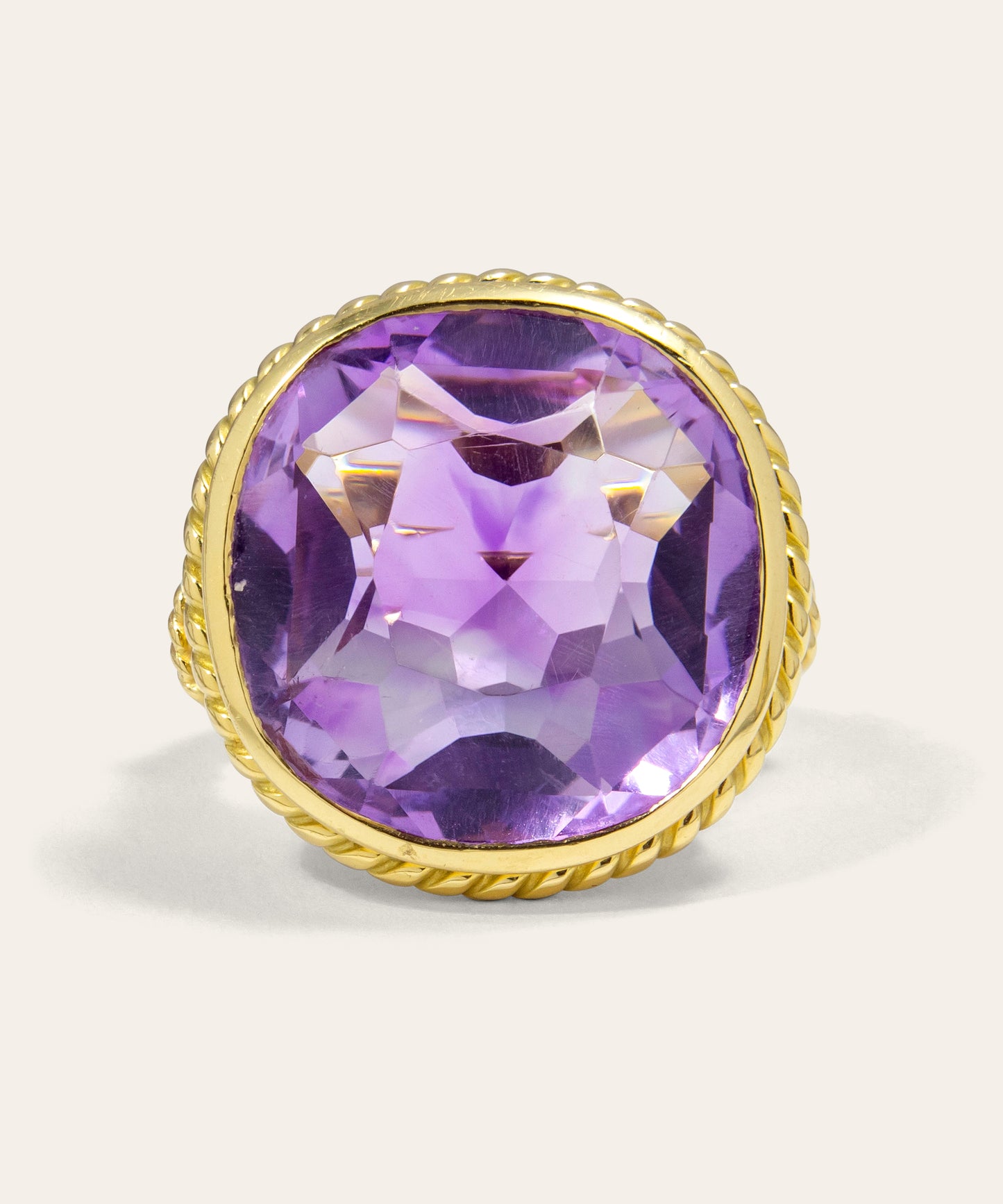 Vintage Yellow Gold Amethyst & Diamond Cocktail Ring
