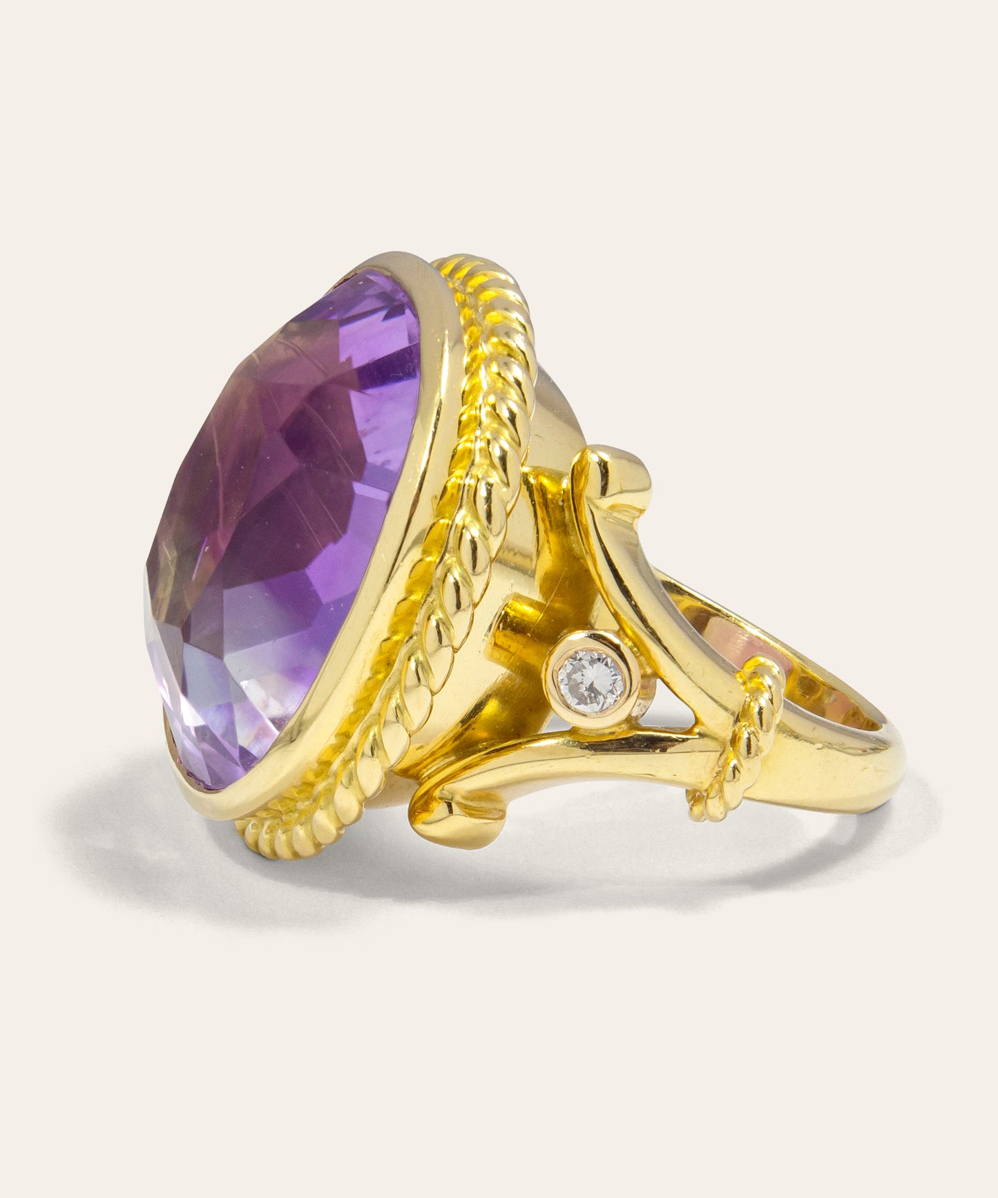 Vintage Yellow Gold Amethyst & Diamond Cocktail Ring