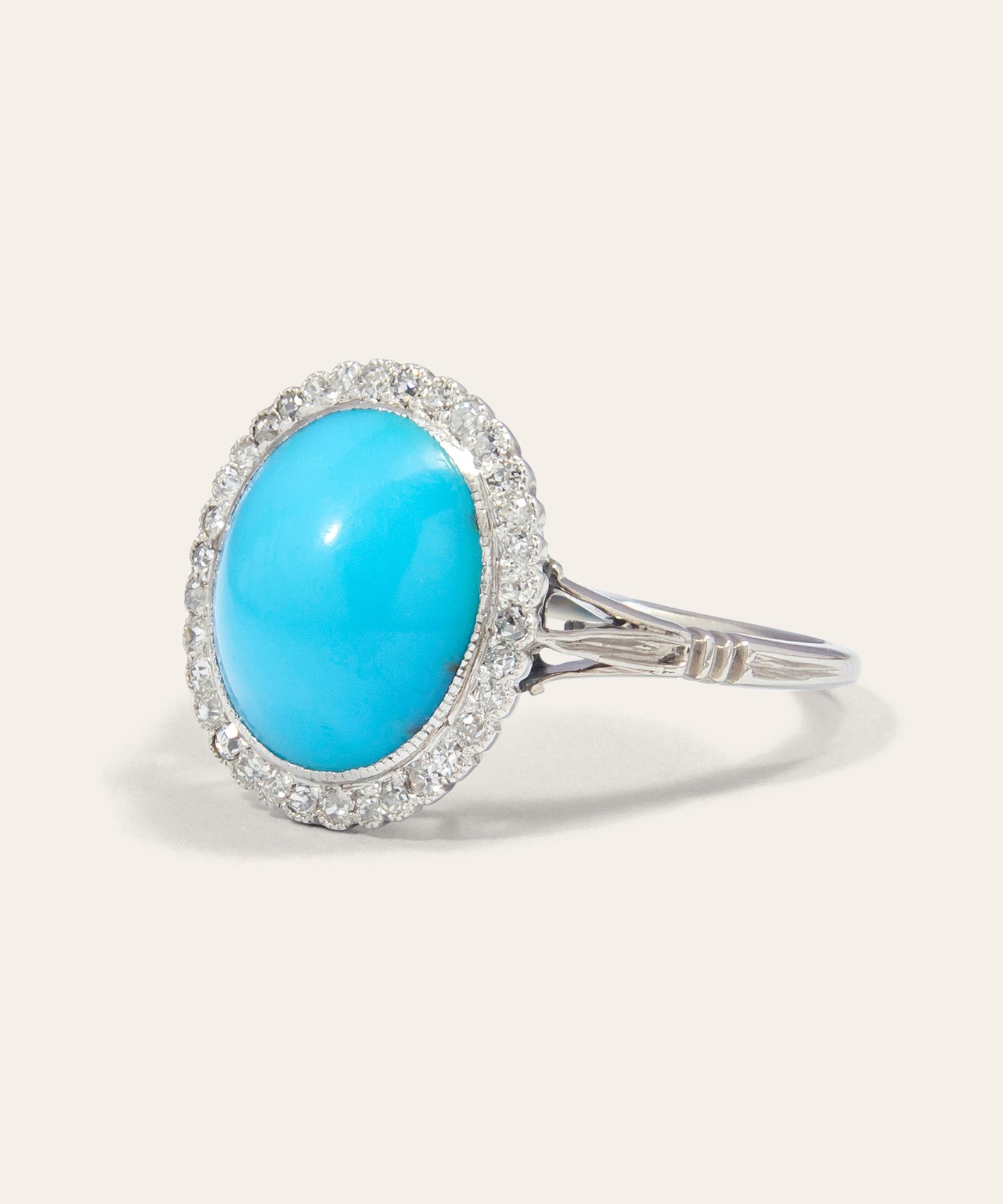 Antique Platinum Turquoise & Diamond Cluster Ring