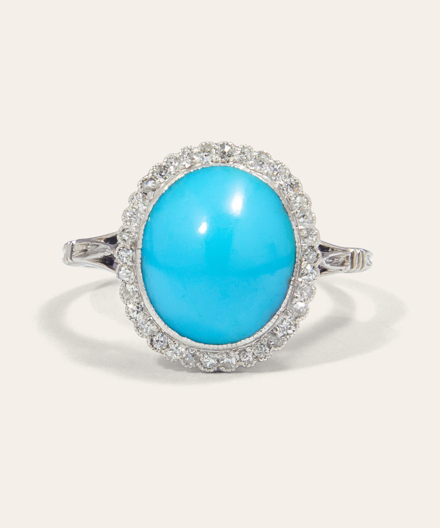 Antique Platinum Turquoise & Diamond Cluster Ring
