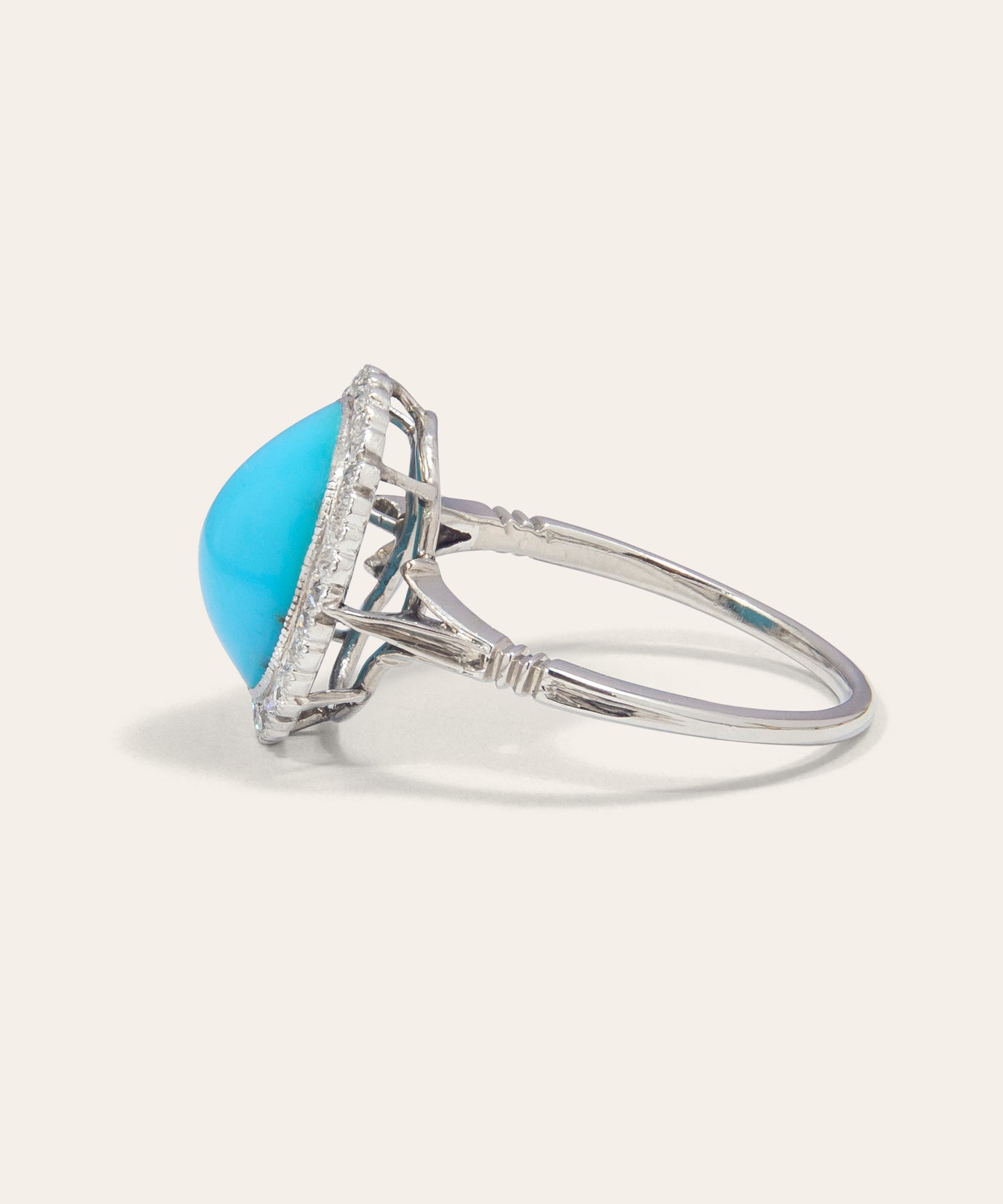 Antique Platinum Turquoise & Diamond Cluster Ring