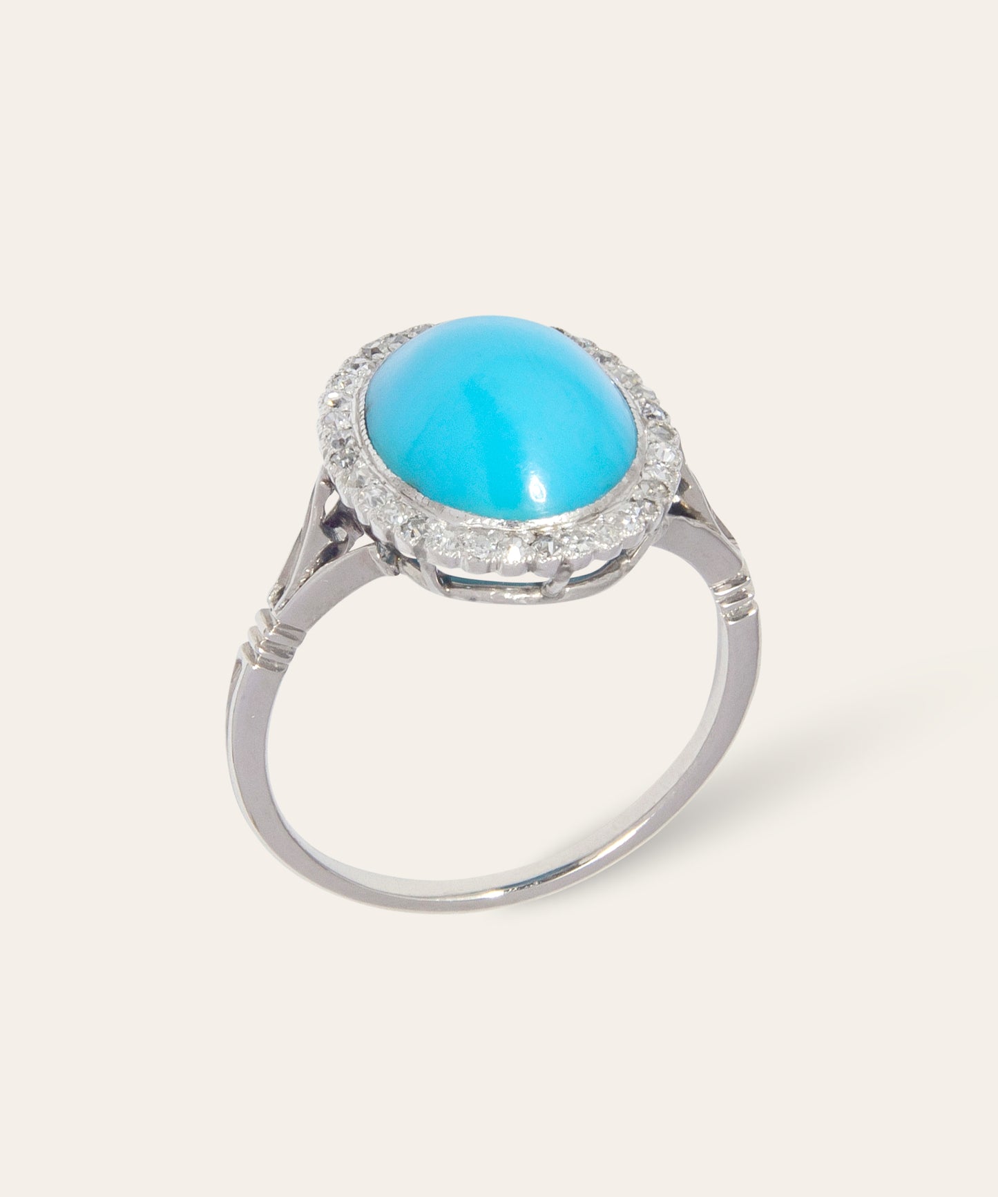 Antique Platinum Turquoise & Diamond Cluster Ring