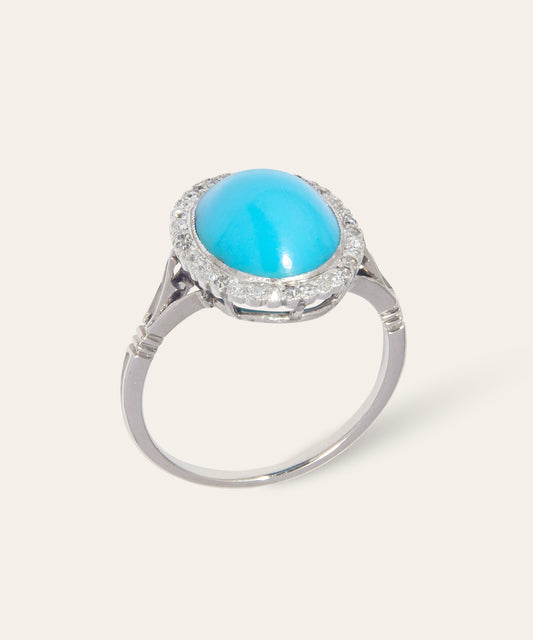 Antique Platinum Turquoise & Diamond Cluster Ring