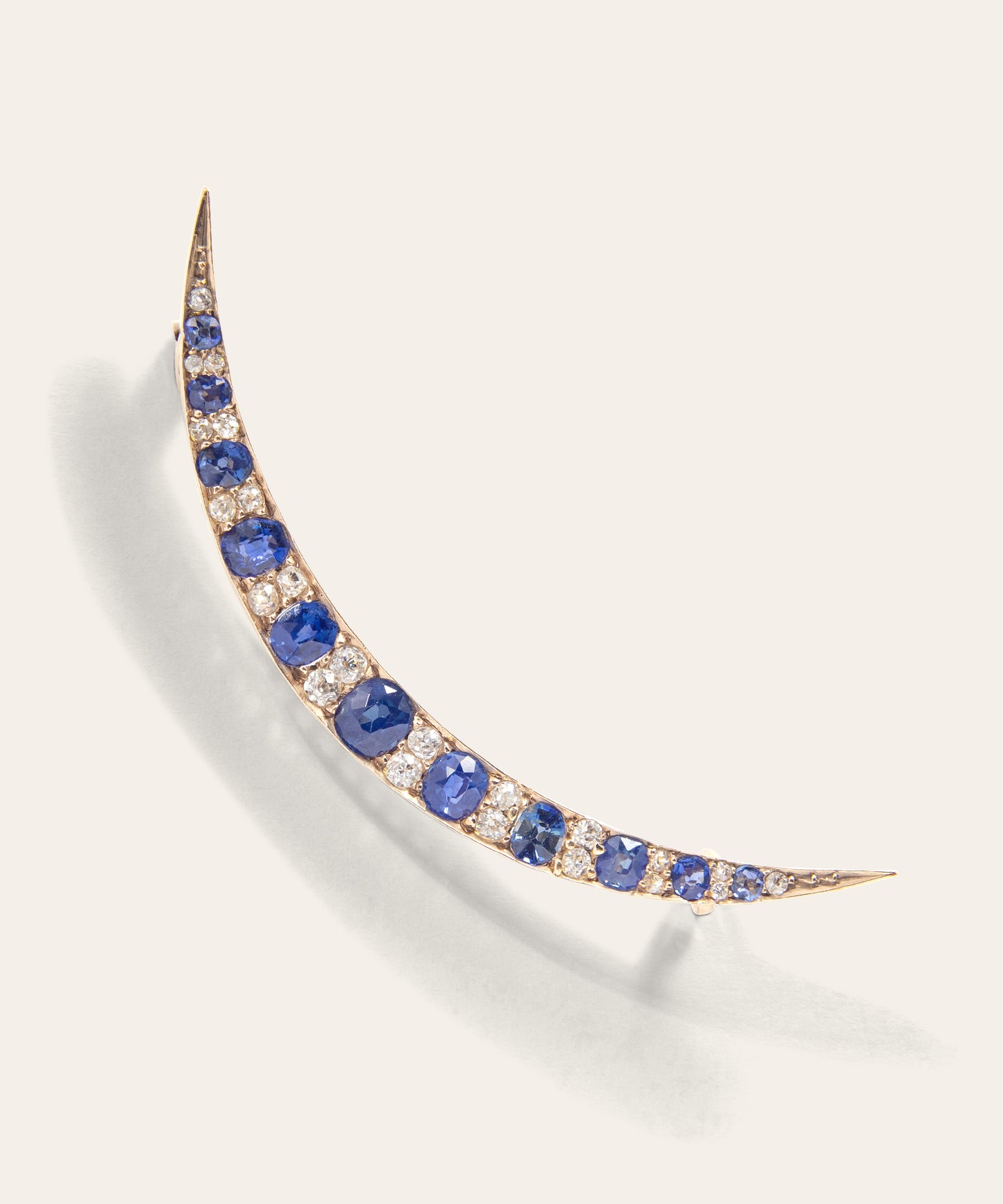 Victorian Diamond and Sapphire Crescent Brooch