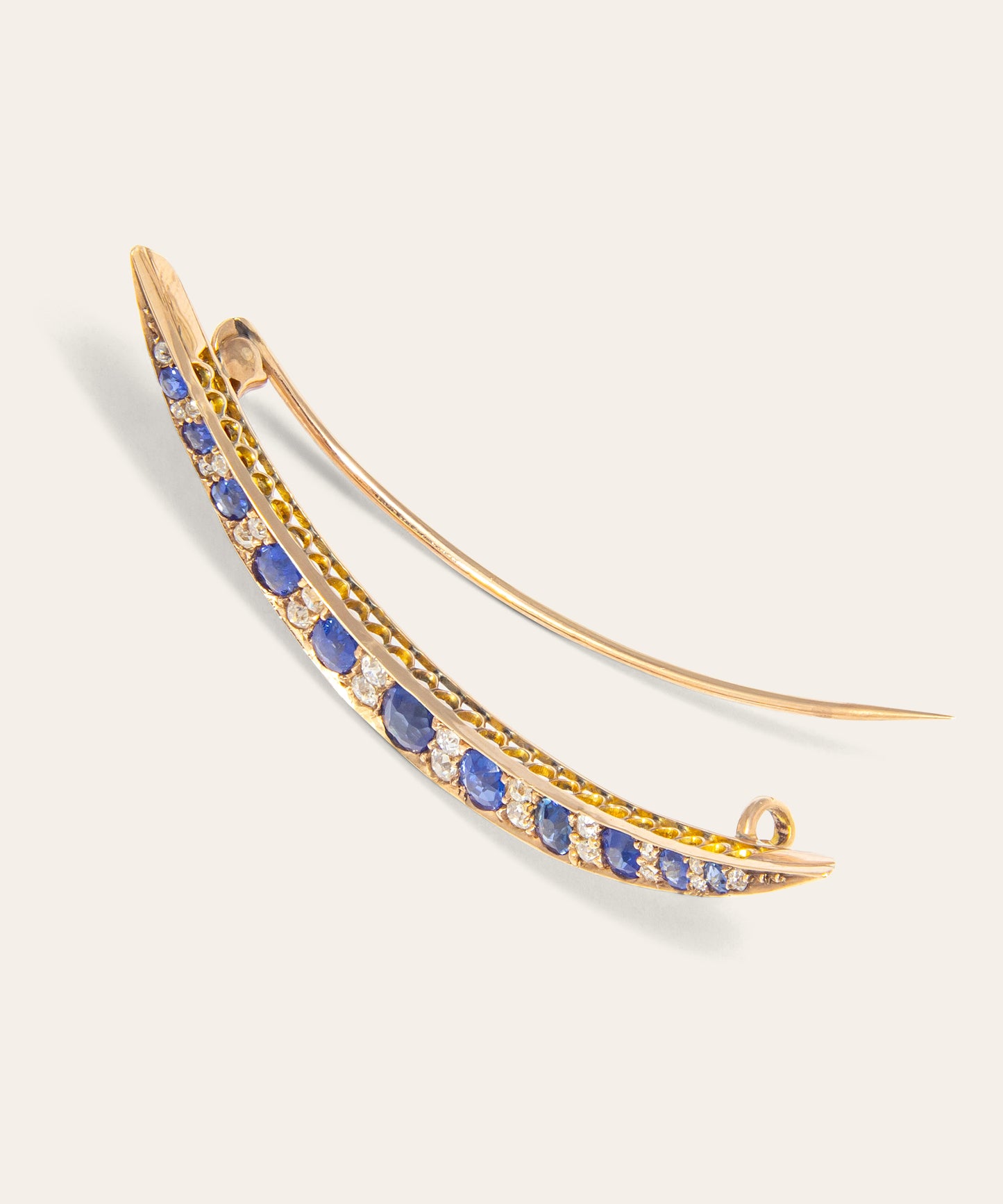Victorian Diamond and Sapphire Crescent Brooch