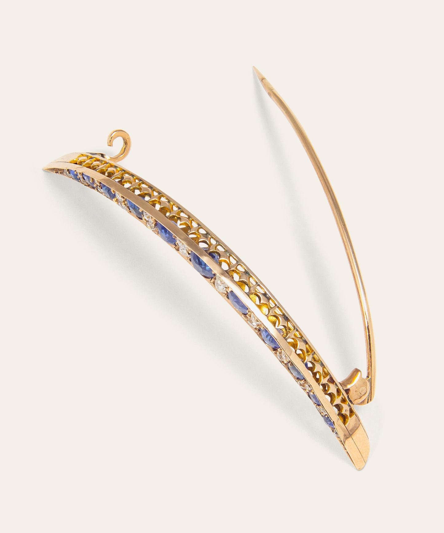 Victorian Diamond and Sapphire Crescent Brooch
