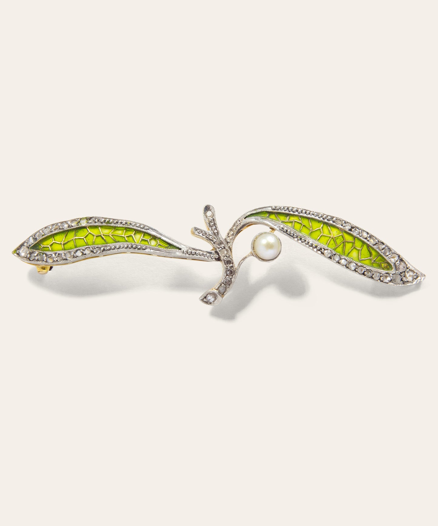 Vintage Platinum & Yellow Gold Plique-à-jour Diamond Enamel Brooch