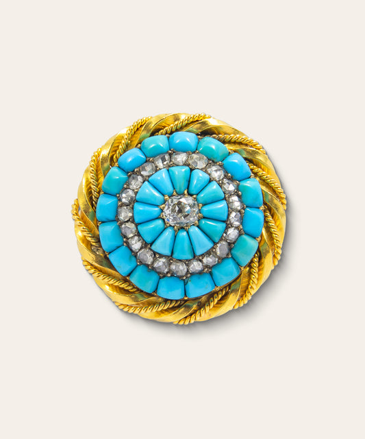 Victorian Turquoise, Diamond, and Gold Brooch