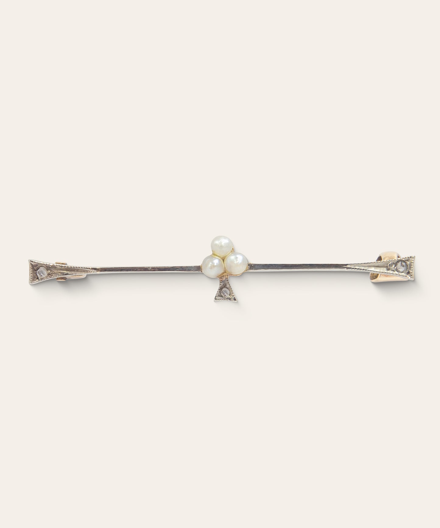 Vintage Yellow Gold Pearl & Diamond Dainty Pin Brooch