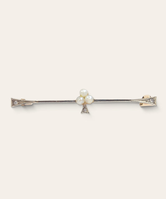 Vintage Yellow Gold Pearl & Diamond Dainty Pin Brooch