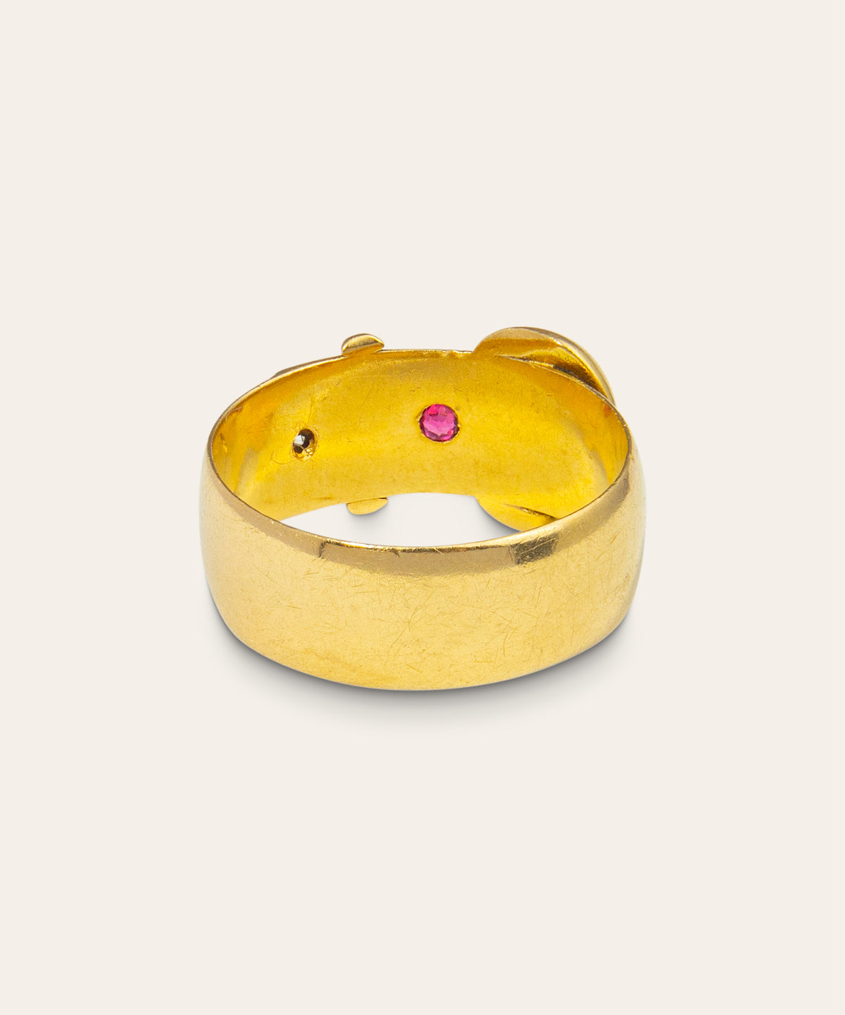 Antique 18ct Yellow Gold, Diamond, Ruby Buckle Ring
