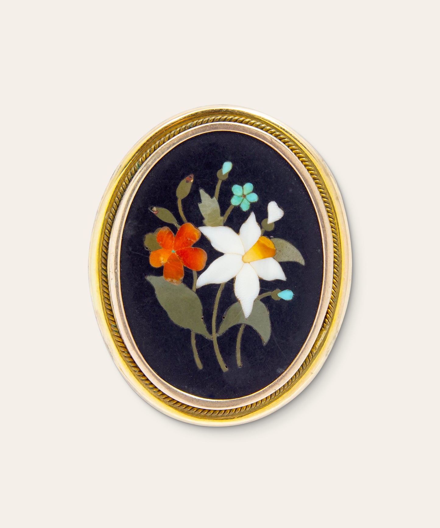Antique Pietra Dura and Gold Brooch