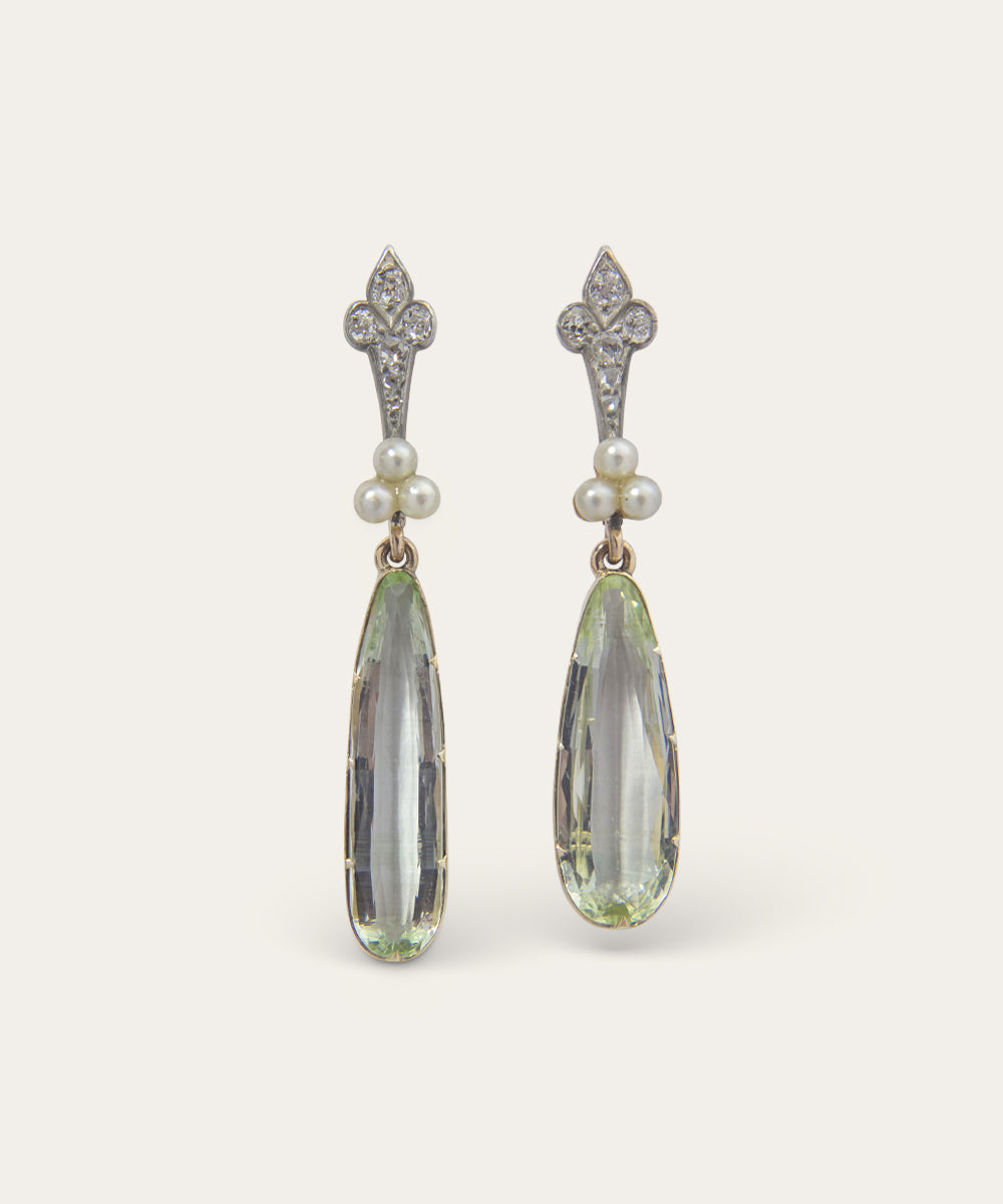 Antique Yellow Gold & Platinum Aquamarine Earrings