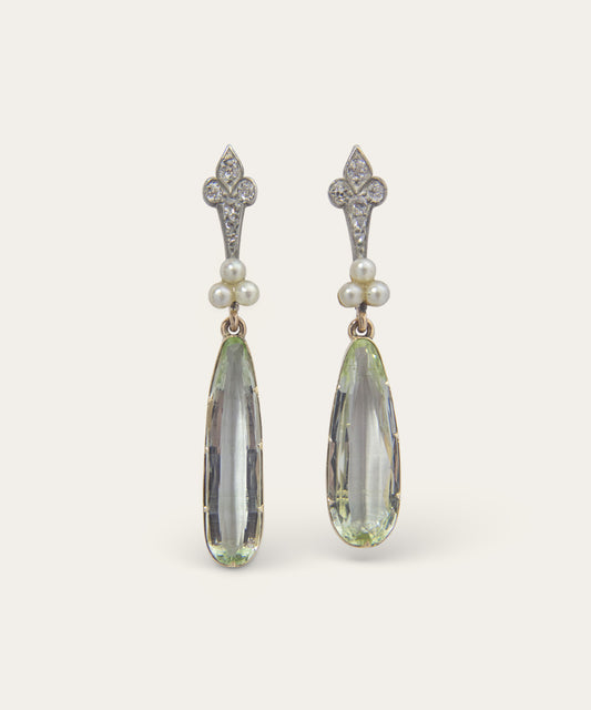 Antique Yellow Gold & Platinum Aquamarine Earrings
