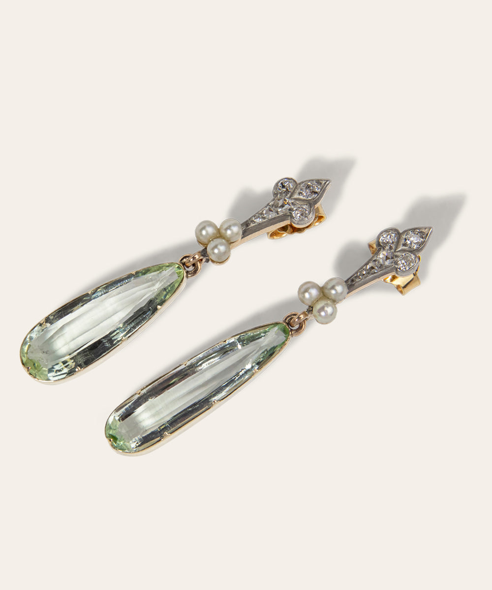Antique Yellow Gold & Platinum Aquamarine Earrings