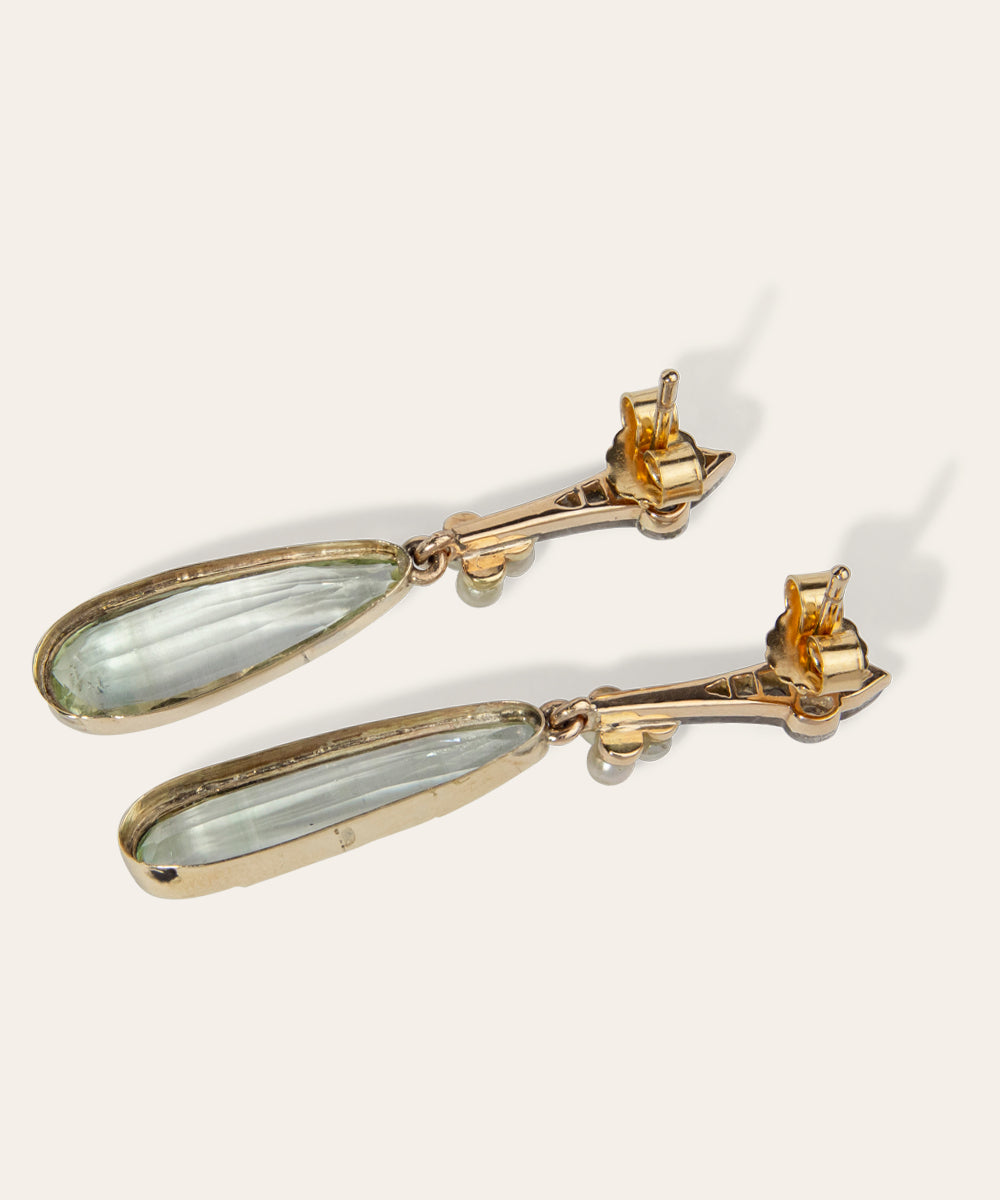 Antique Yellow Gold & Platinum Aquamarine Earrings
