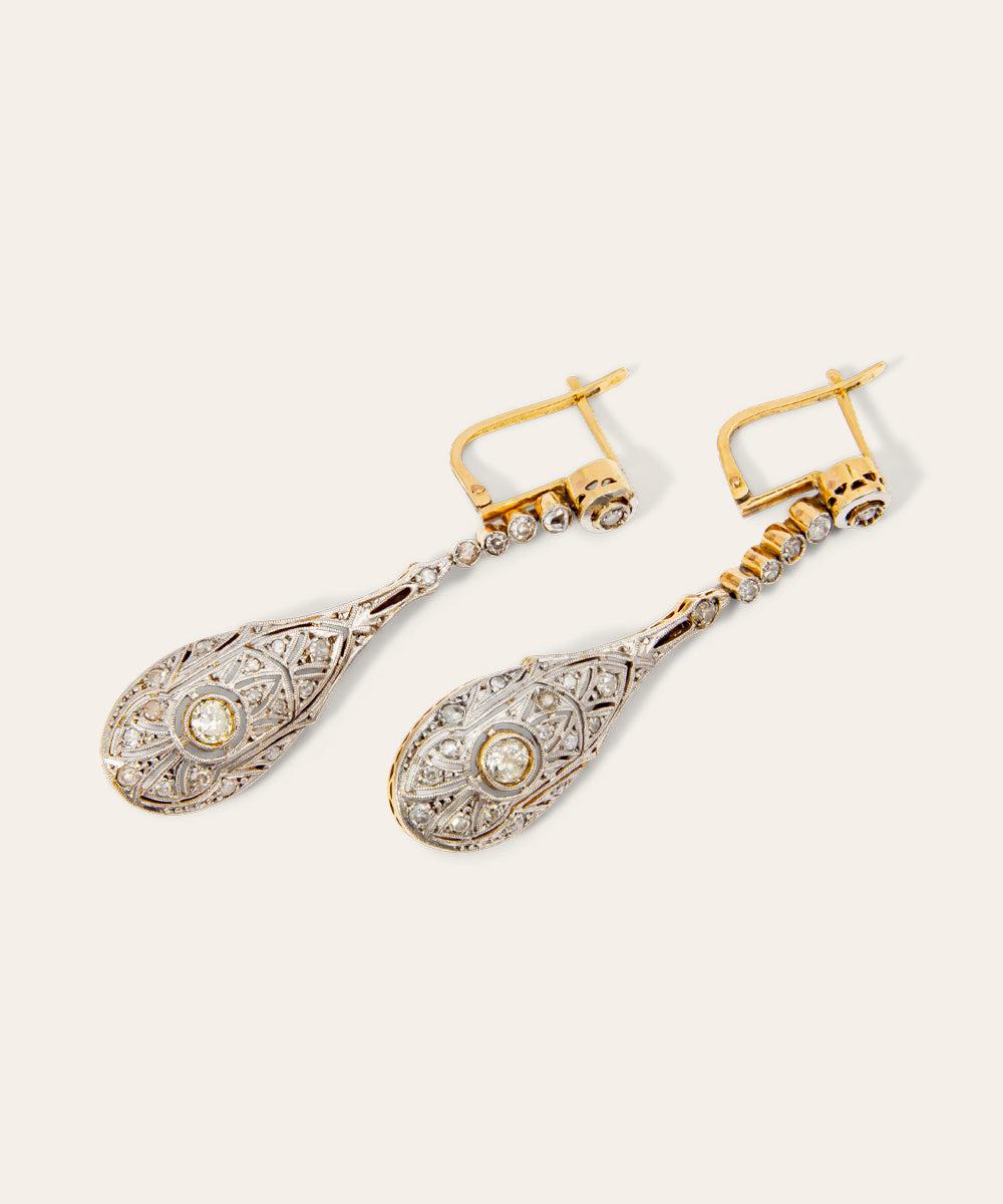Antique Platinum and Diamond Drop Earrings