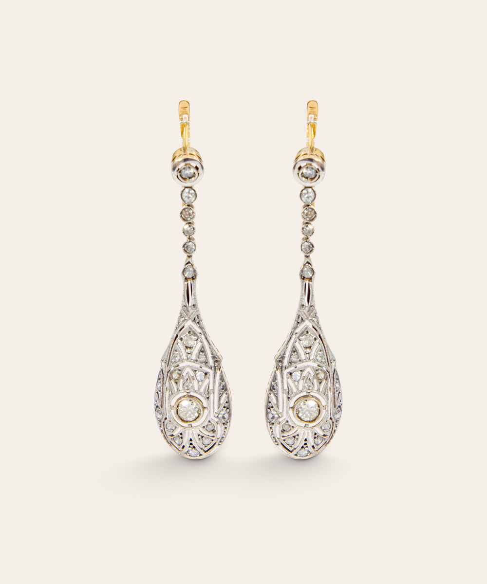Antique Platinum and Diamond Drop Earrings