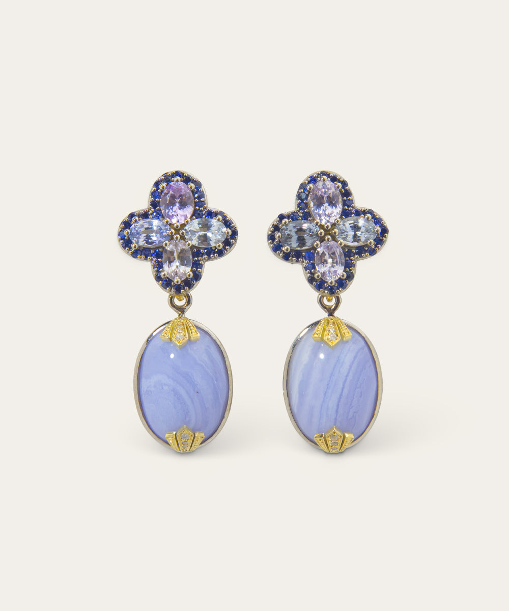 Night and Day Sapphire, Diamond, Agate Earrings