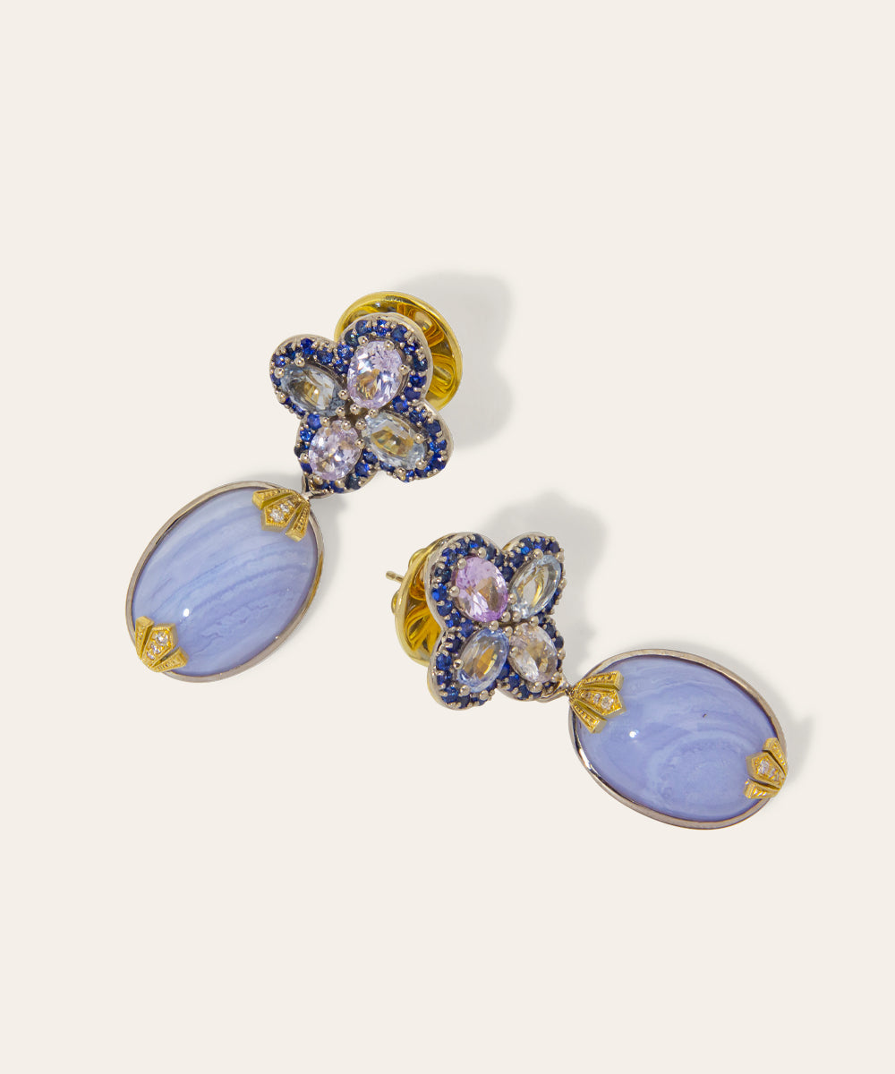 Night and Day Sapphire, Diamond, Agate Earrings