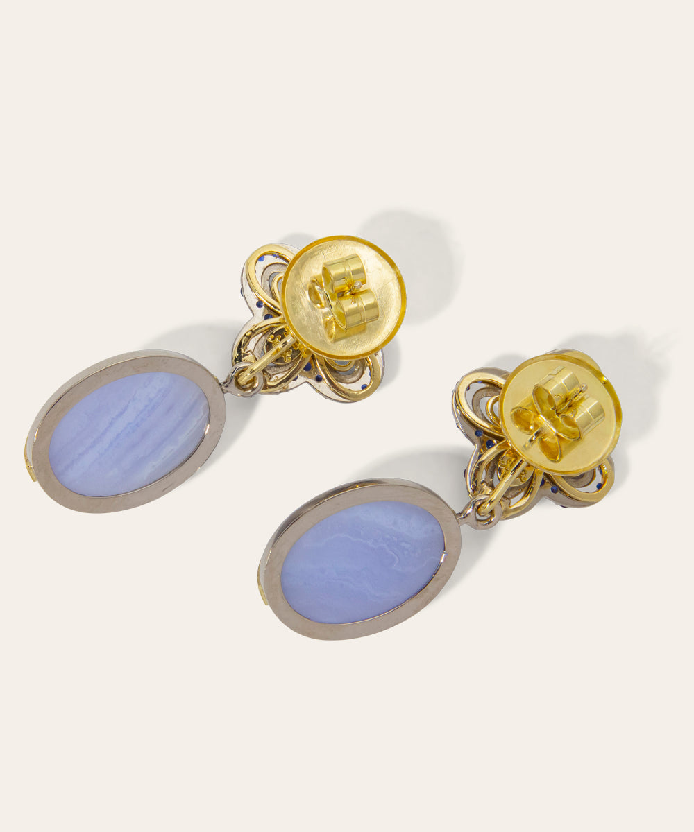 Night and Day Sapphire, Diamond, Agate Earrings