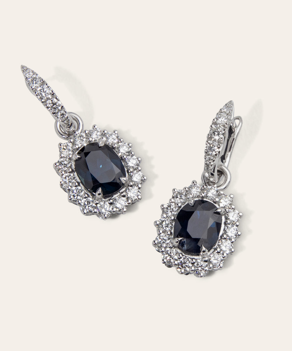 Pair of White Gold, Sapphire, & Diamond Earrings