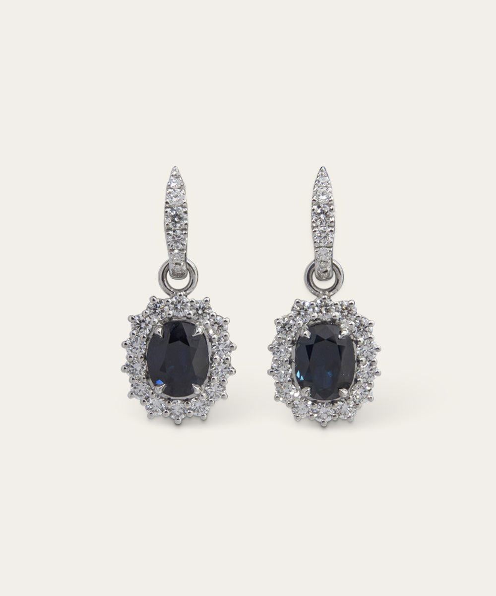 Pair of White Gold, Sapphire, & Diamond Earrings
