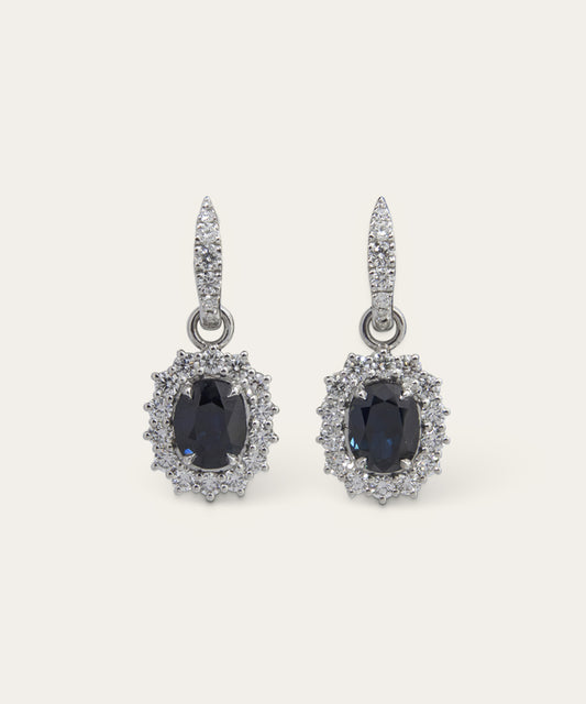 Pair of White Gold, Sapphire, & Diamond Earrings