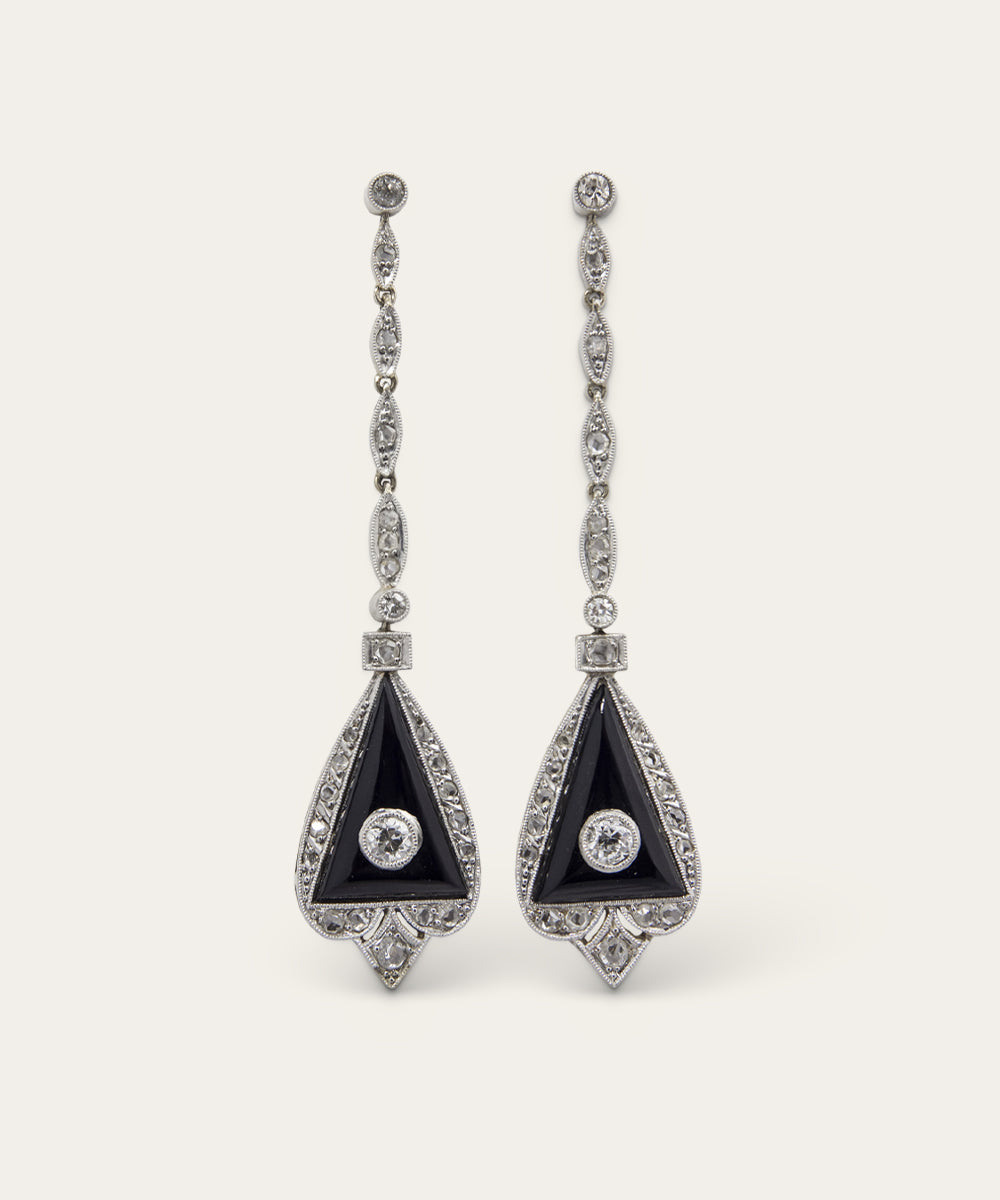 Pair of Art Deco Diamond & Onyx Earrings