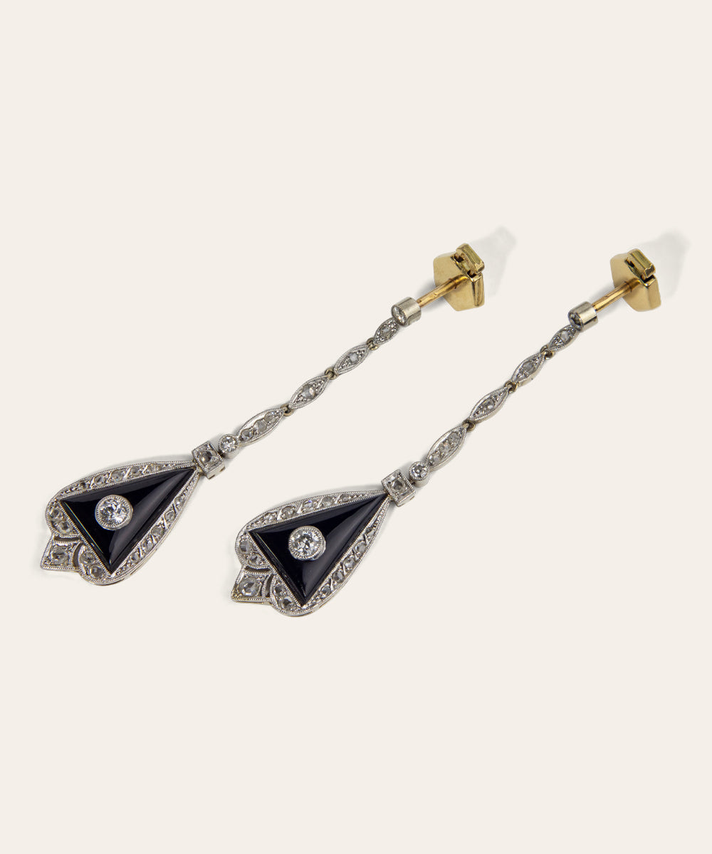 Pair of Art Deco Diamond & Onyx Earrings