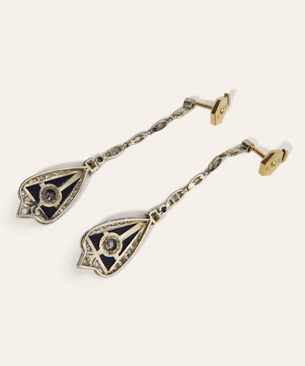 Pair of Art Deco Diamond & Onyx Earrings
