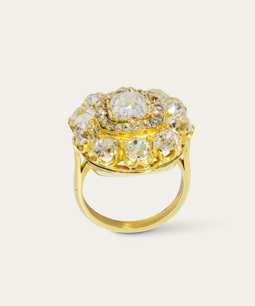 Victorian Old Mine Cut Natural Diamond Cluster Ring