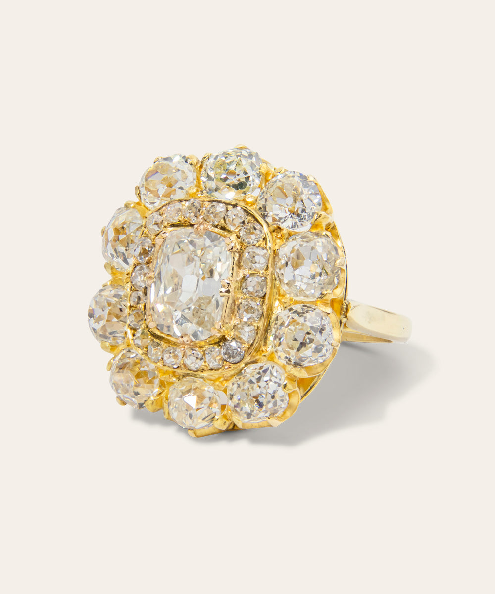 Victorian Old Mine Cut Natural Diamond Cluster Ring