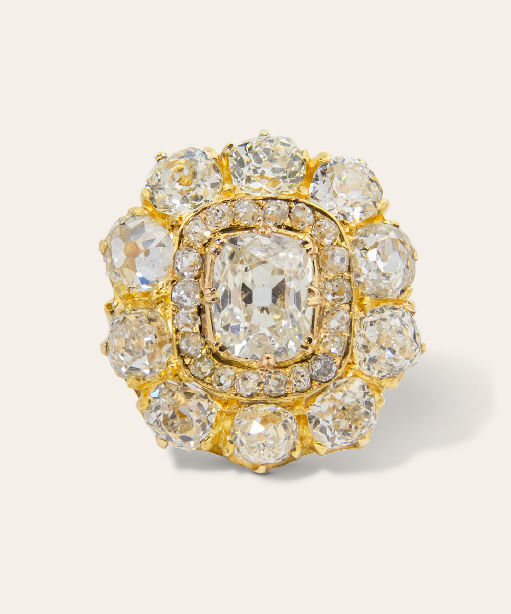 Victorian Old Mine Cut Natural Diamond Cluster Ring
