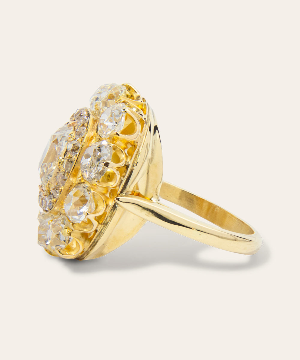 Victorian Old Mine Cut Natural Diamond Cluster Ring