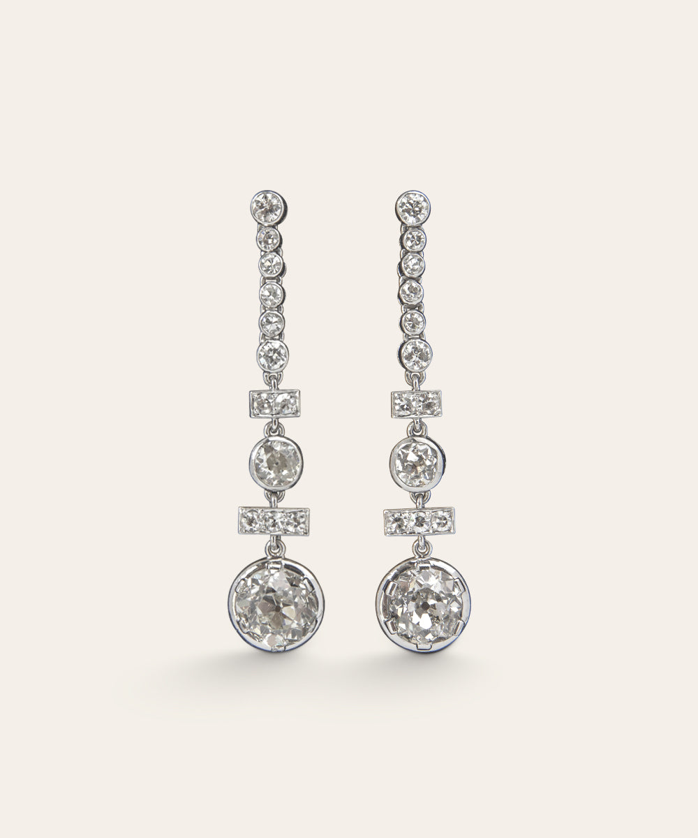 Antique, Italian Platinum and Diamond Drop Earrings