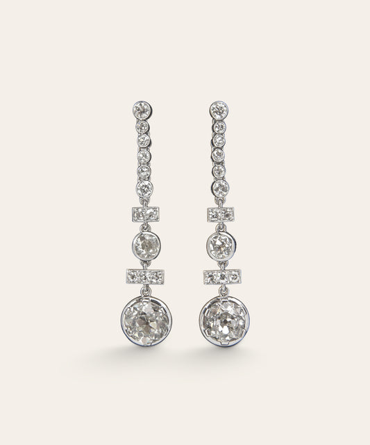 Antique, Italian Platinum and Diamond Drop Earrings