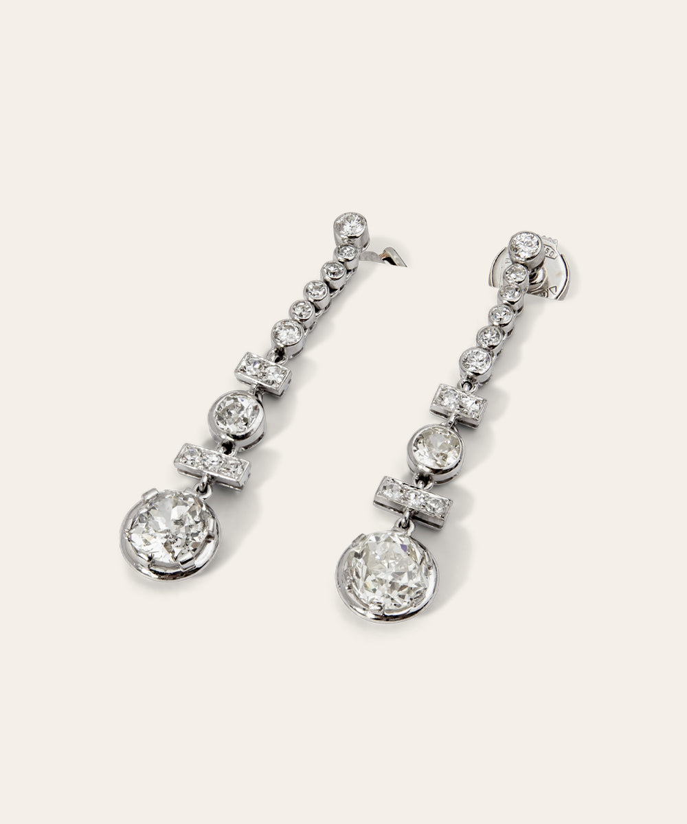 Antique, Italian Platinum and Diamond Drop Earrings