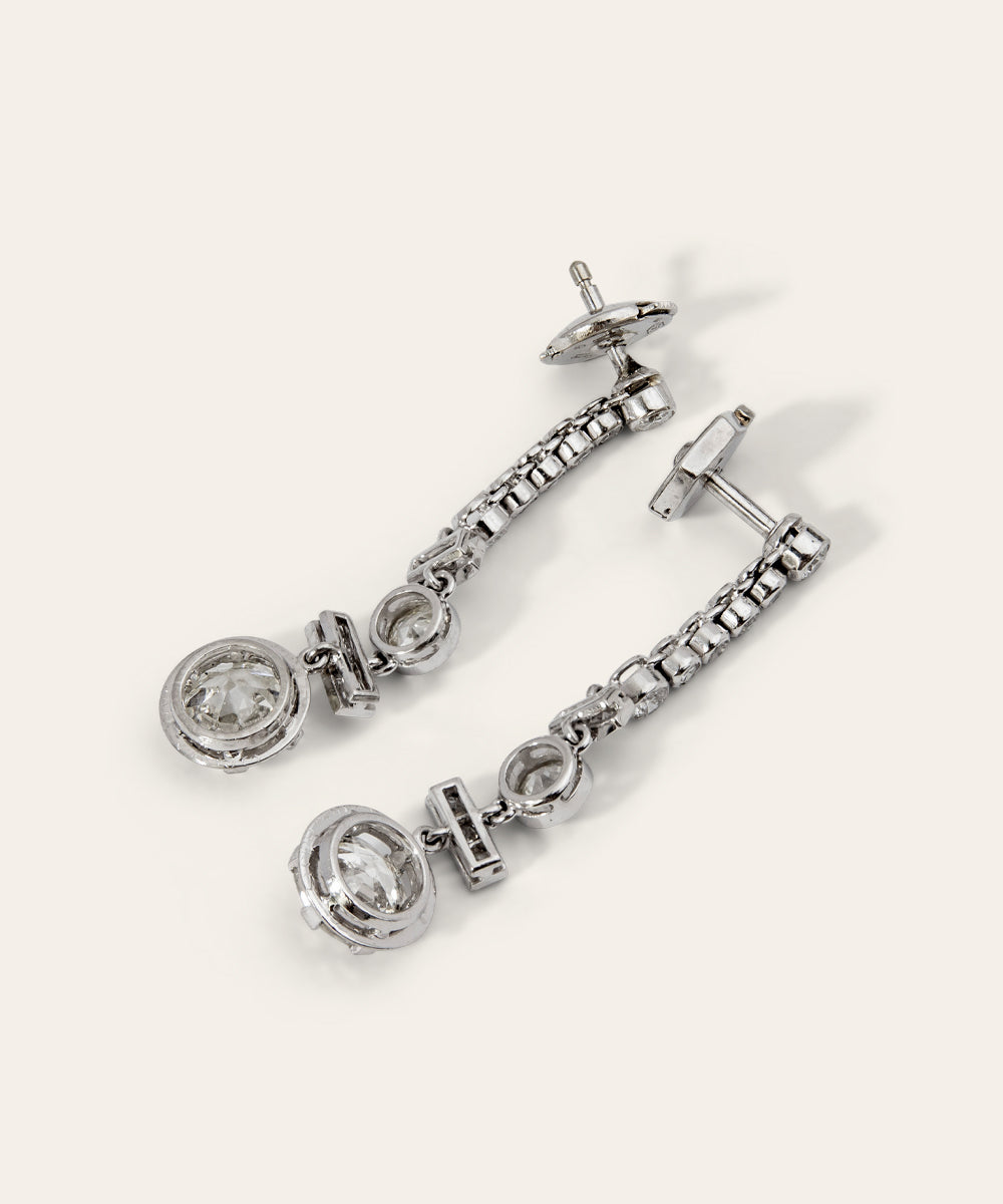 Antique, Italian Platinum and Diamond Drop Earrings