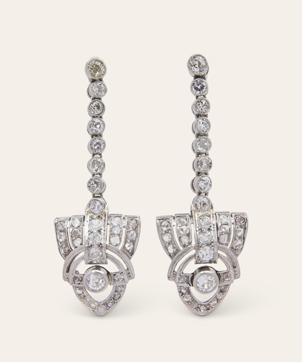 Art Deco Platinum & Diamond Drop Earrings