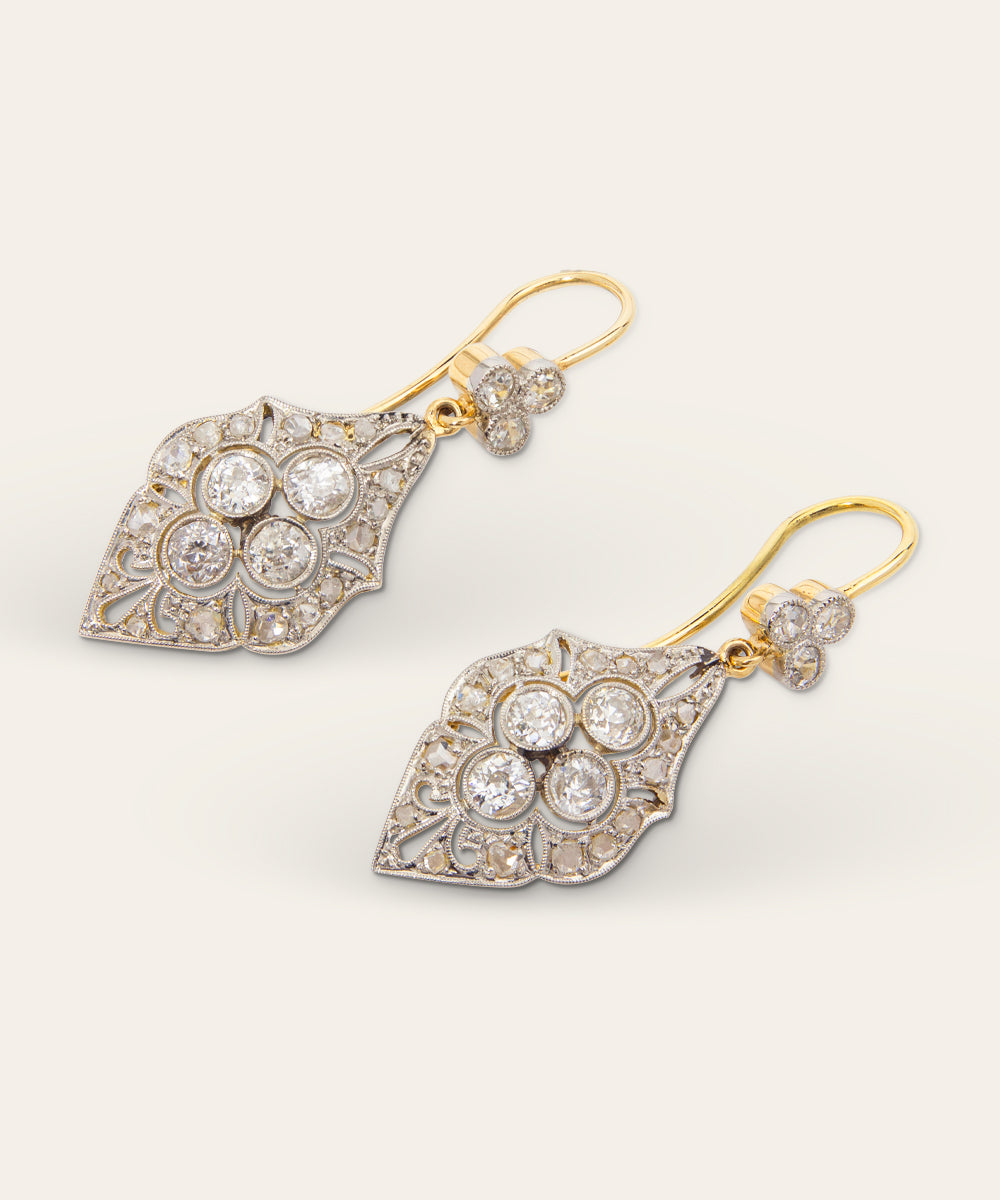 Antique Platinum & Diamond Drop Earrings