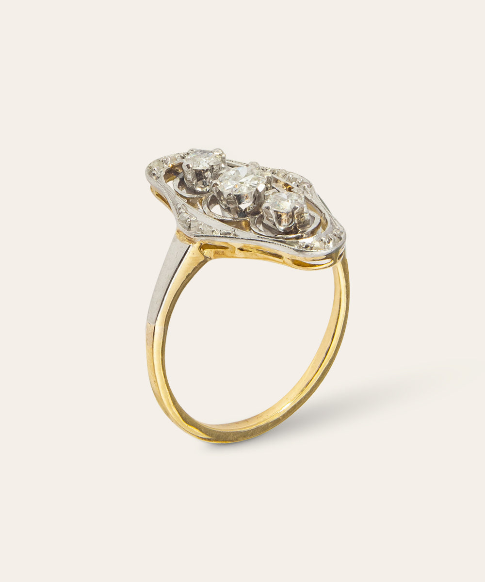 Antique Platinum, Gold, and Diamond Plaque Ring