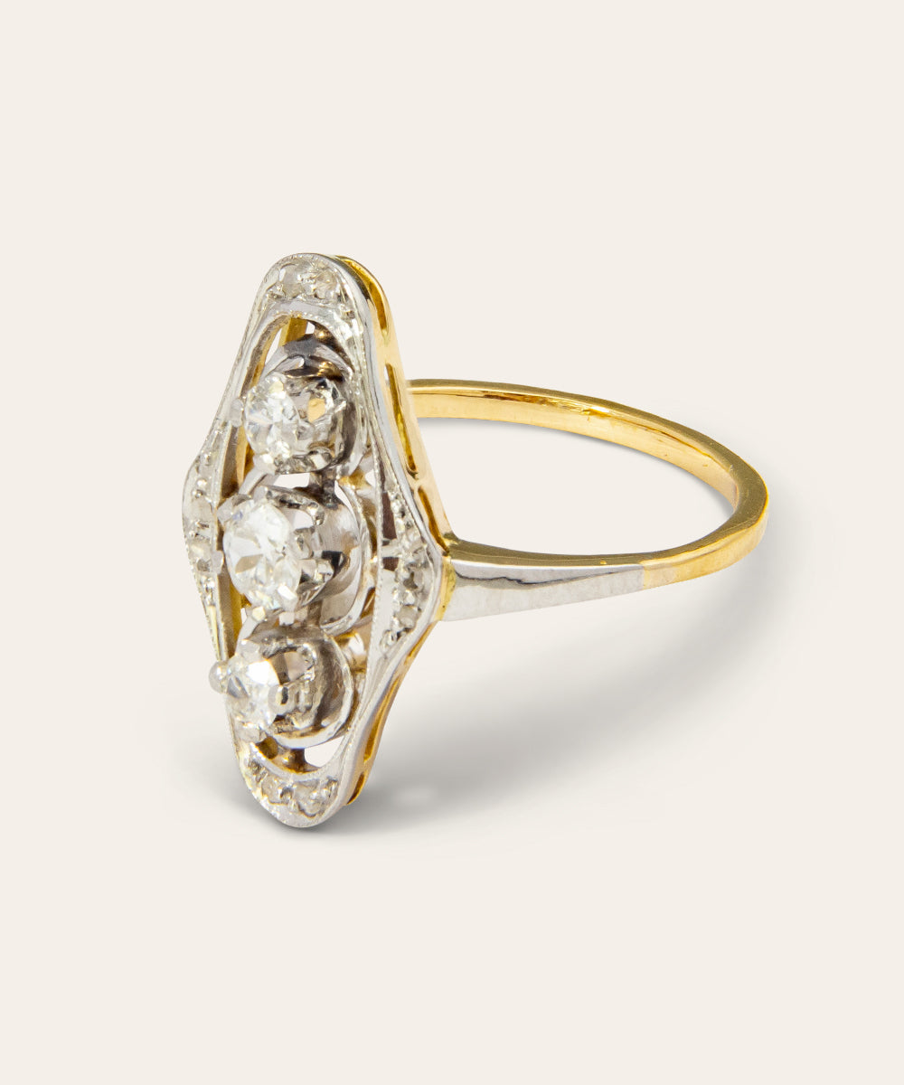 Antique Platinum, Gold, and Diamond Plaque Ring