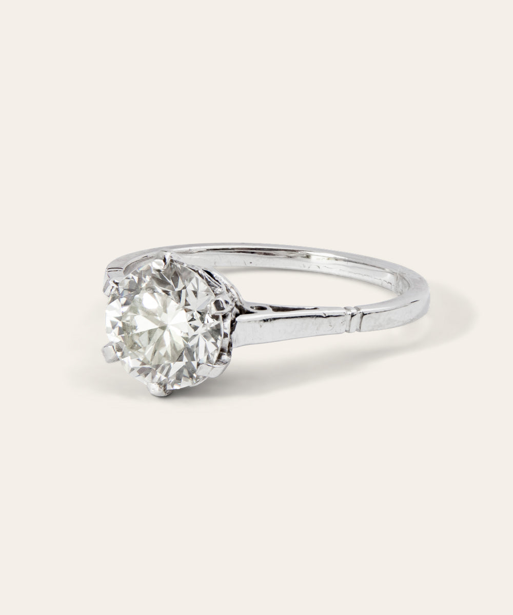 Vintage Solitaire White Gold and Diamond Ring