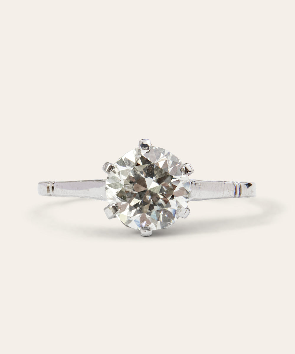 Vintage Solitaire White Gold and Diamond Ring